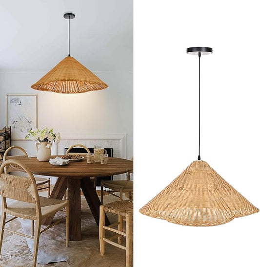 Arturesthome 19.6" Rattan Chandelier Boho Pendant Light,Hand Woven Pendant Lighting for Dining Room,Rustic Hanging Light Ceiling Light for Living Room Bedroom
