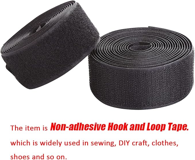 Sew on Hook and Loop Style 3 Inch Non-Adhesive Back Nylon Strips Fabric Fastener Non-Adhesive Interlocking Tape Black,5 Yard