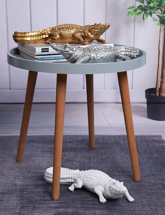 HAUCOZE Crocodile Sculpture Statue Animal Figurine Geometric Decor Polyresin Gold 14 inch
