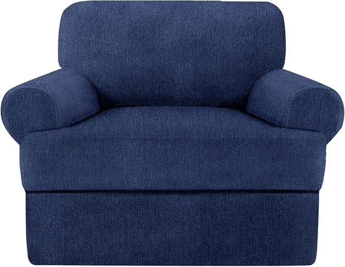 2 Pieces T Cushion Chair Covers with Arms Super Stretch Chair Slipcover for Living Room Pet Dog Universal Slip Cover Anti Slip Armchair Furniture Protector (Navy, 1 Cushion)