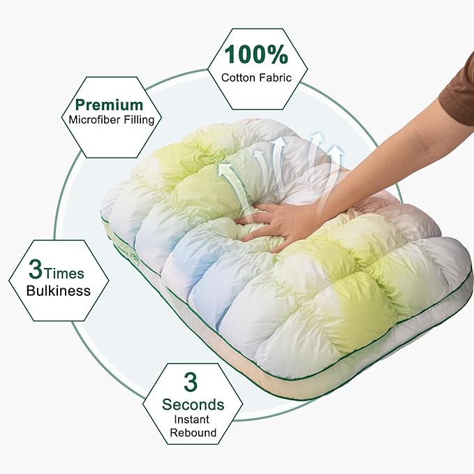 YOUR MOON Fluffy Support Bed Pillow King Size, Super Soft Premium Down-Alternative Filling for Sleeping, Luxury Hotel Quality Bed Pillows for Side Sleeper (Rainbow)