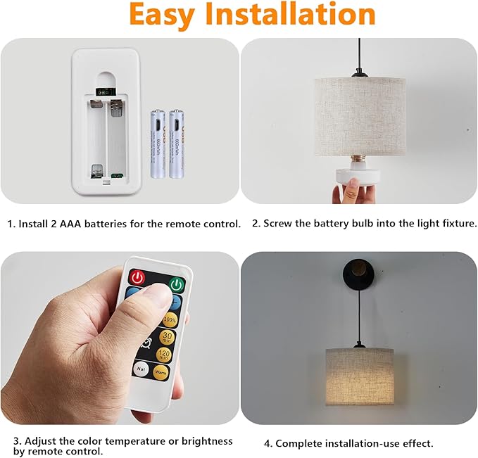 E26 Battery Operated Light Bulb for Lamps, Screw in LED Puck Lights with Remote, Replacement AA Battery Powered Dimmable Timer Light Bulb with USB Cable for Non Electric Wall Sconce,1 Pack