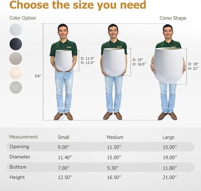 12.5"H x 11.4"D Corso Fiberstone Round Tapered Planter, Christmas Tree Planter, Smooth Finishes, Weather Resistant for Indoor & Outdoor Use, Included 2 Extra Coco Mats (White,9" Pot Opening)