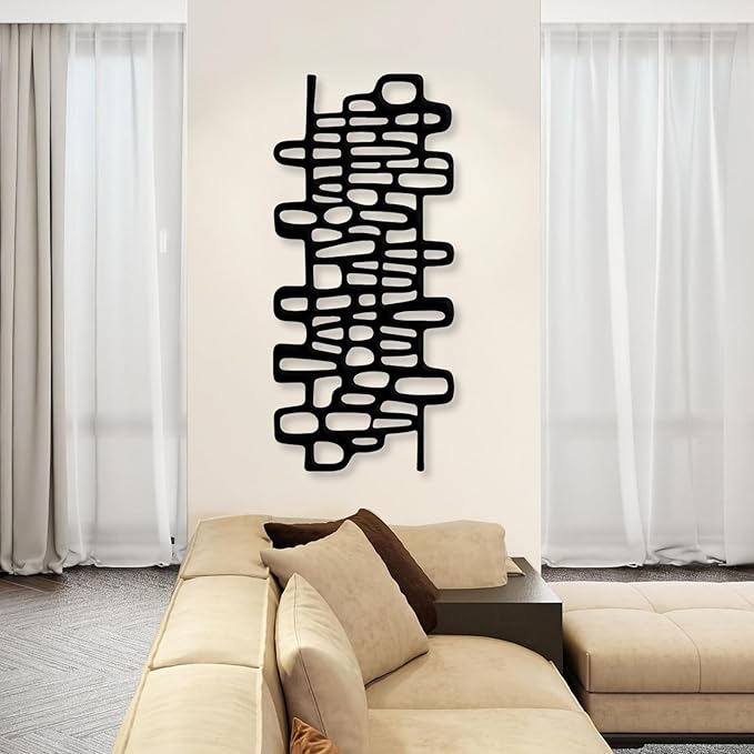 Abstract Geometric Metal Wall Art, Modern Circles Metal Decor, Minimalist Line Art, Long Narrow Sign, Luxury Modern Artwork for Living Room, Farmhouse, Office (White, 48"x22" | 121x55cm)