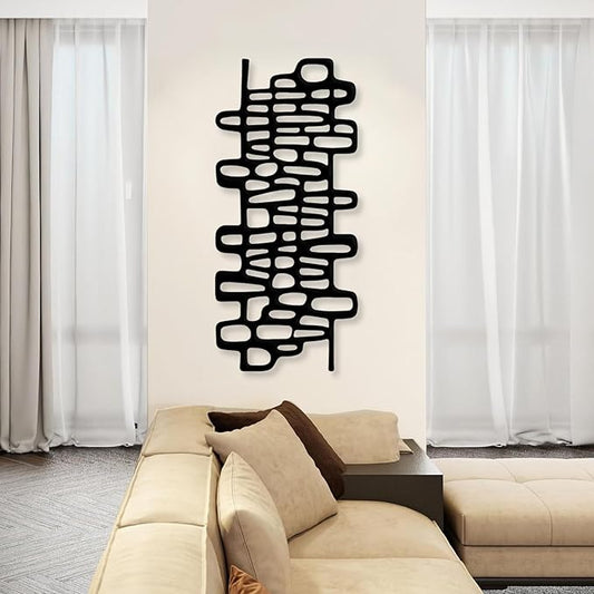 Abstract Geometric Metal Wall Art, Modern Circles Metal Decor, Minimalist Line Art, Long Narrow Sign, Luxury Modern Artwork for Living Room, Farmhouse, Office (Black, 53"x24" | 135x62cm)