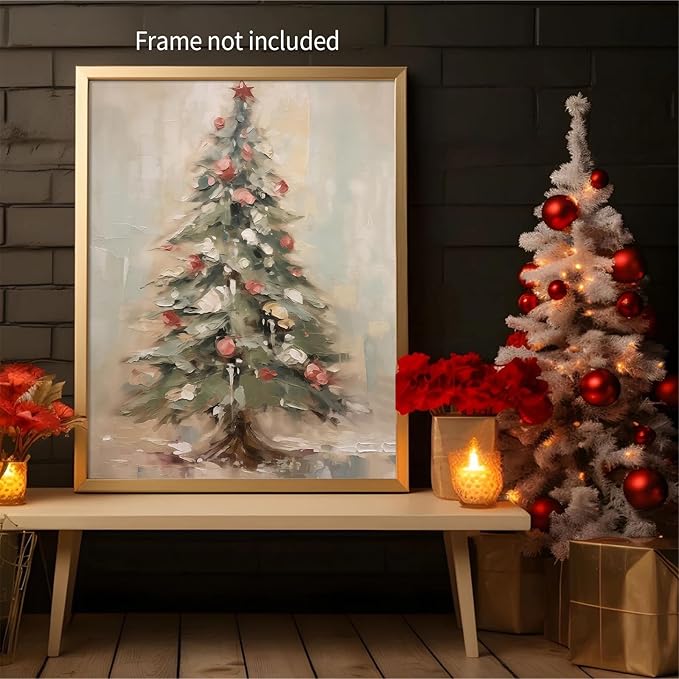 Winter Christmas Tree Wall Art Vintage Nature Botanical Pine Poster Forest Cottagecore Canvas Painting Prints for Living Room Office Wall Decor 08x10 inch Unframed