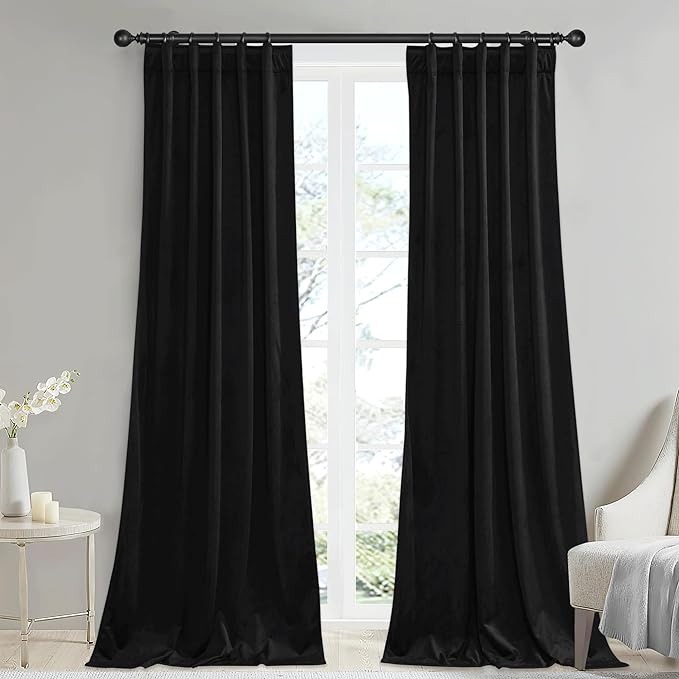 StangH Black Velvet Curtains for Luxury Home Decoration - Thermal Insulated Noise Reducing Drapes for Hallway, Room Dividers/Theater Studio, W42 x L96, 2 Panels