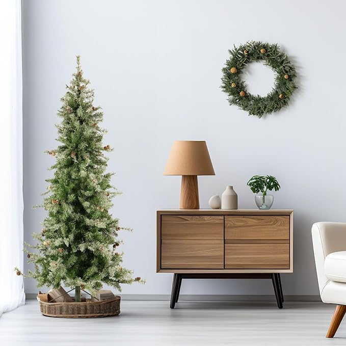 Fraser Hill Farm 6.5-Ft. Buffalo Fir Flocked Artificial Christmas Tree with Dual Multicolor & Warm White LED Lights and Stand, Prelit Foldable Fake Tree with Realistic Snowy Foliage for Home Decor