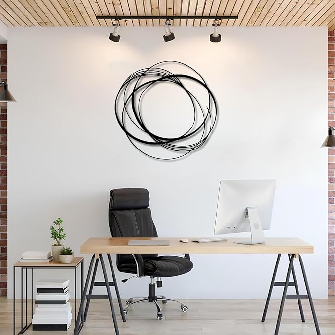 arge Modern Minimalist Abstract Geometric Metal Wall Art, Contemporary Line Sculpture, Boho Farmhouse Hanging Decor for Living Room, Bedroom, Entryway, Office – Black 29.5"x28.7"