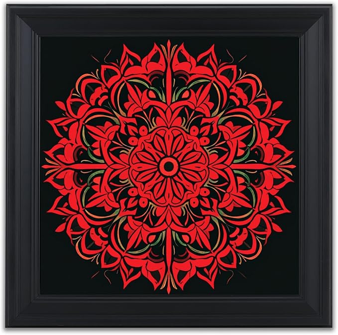 Brivoria Mandala Wall Art Home Decor, Large Framed Red Ember Glow Mandala Artwork, Modern Spiritual Energy Wall Decor for Living Room Office Entryway or Meditation Space, Warm Statement Display, 20x20