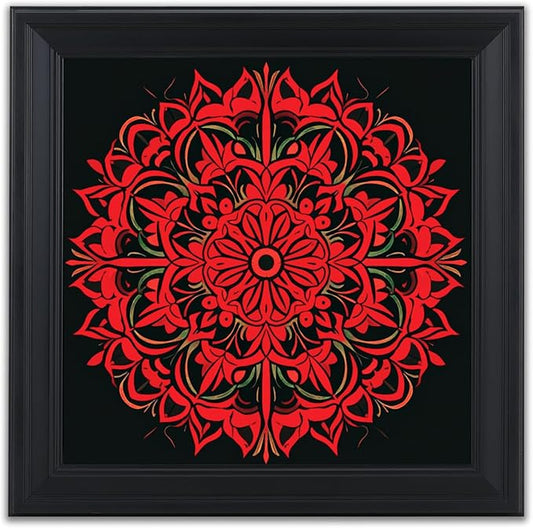 Brivoria Mandala Wall Art Home Decor, Large Framed Red Ember Glow Mandala Artwork, Modern Spiritual Energy Wall Decor for Living Room Office Entryway or Meditation Space, Warm Statement Display, 20x20