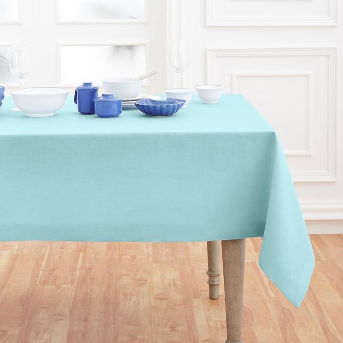 Solino Home Aqua Blue Linen Tablecloth 52 x 52 Inch - 100% Pure Linen Square Table Throw - Fete, Machine Washable Fabric Table Cloth for Fall, Autumn, Thanksgiving