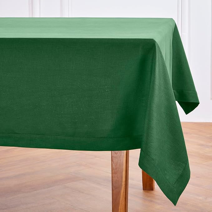 Solino Home Linen Tablecloth 60 x 120 Inch - 100% Pure Linen Pine Green Table Cloth for Rectangle Tables - Fete, Machine Washable Tablecloth for Fall, Autumn, Thanksgiving, Christmas