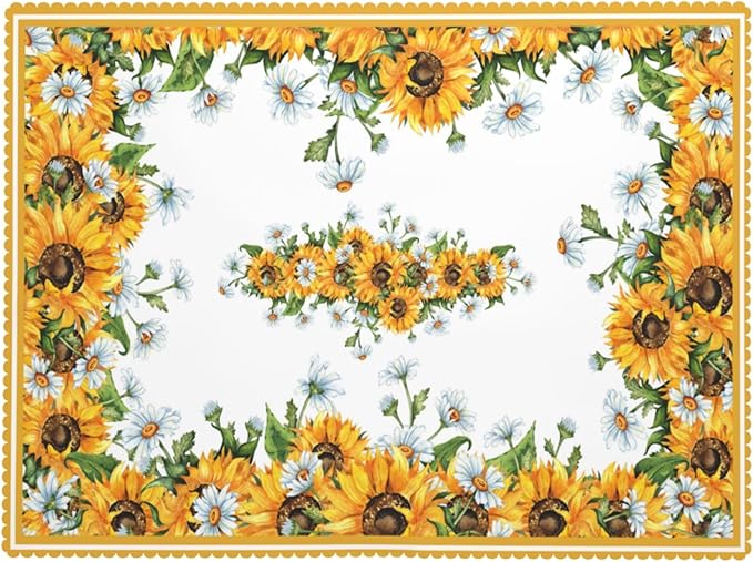 Sunflower Tablecloth Sunflower Blooming Flower Rectangle Tablecloth Watercolor Botanical Style Table Cover 54×72 Inch Washable Table Cloth for Kitchen Dining Room Party Decoration