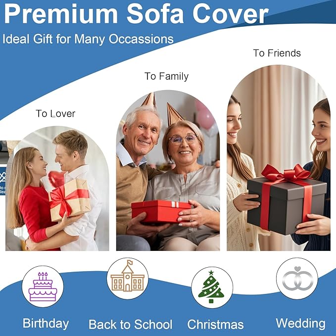 VClife Boho Couch Cover Soft Chenille Sofa Cover for Sofa Bed, 1 Piece Large Couch Covers for 2 Cushion Couch Sofa Washable White Black Jacquard Pattern Sofa Protector for Living Room 71''x118''