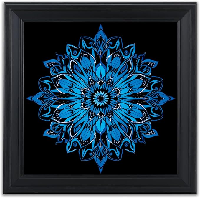 Brivoria Mandala Wall Art Home Decor, Large Framed Blue Mystic Waves Mandala, Modern Spiritual Wall Decor for Living Room Office Entryway or Meditation Space, Peaceful Statement Display, 20x20