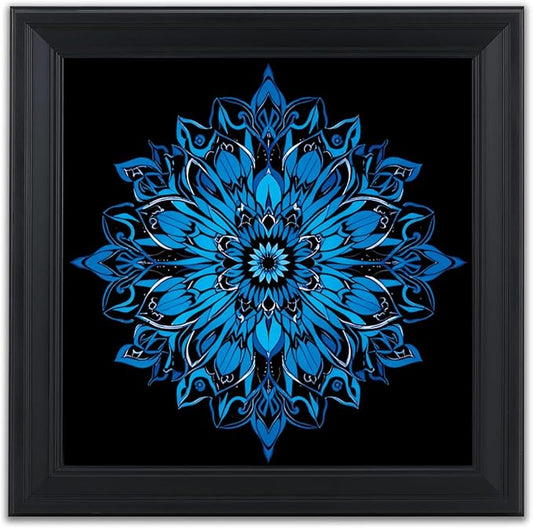 Brivoria Mandala Wall Art Home Decor, Large Framed Blue Mystic Waves Mandala, Modern Spiritual Wall Decor for Living Room Office Entryway or Meditation Space, Peaceful Statement Display, 20x20
