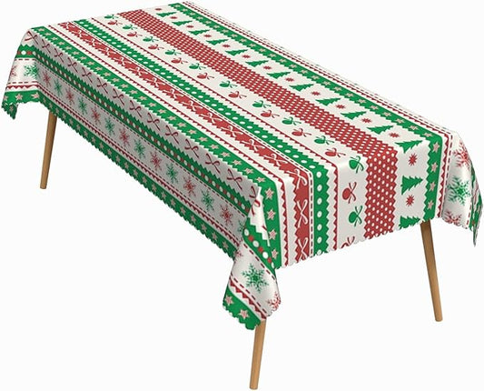 70x90 Inch Christmas Theme Rectangle Tablecloth Snowflake Decorative Ball Vintage Stripe Table Cloth Washable Durable Table Cover for Kitchen Dining Banquet Ugly Christmas Sweater Party Decor