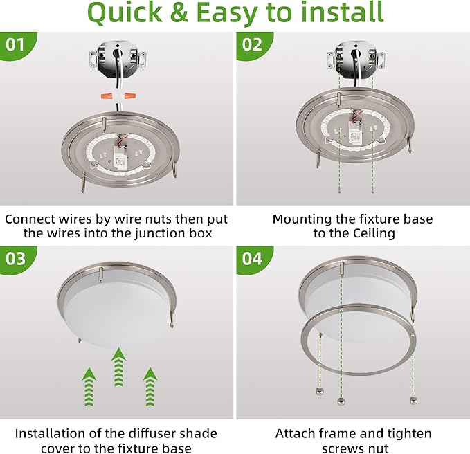 Hlite 24W 10inch LED Flush Mount Ceiling Light Fixture,1600LM Super Bright Light Fixture Ceiling Mount,LED Ceiling Light Flush Mount for Bedroom,Kitchen,Bathroom,5000K Daylight White,Nickel (1Pack)