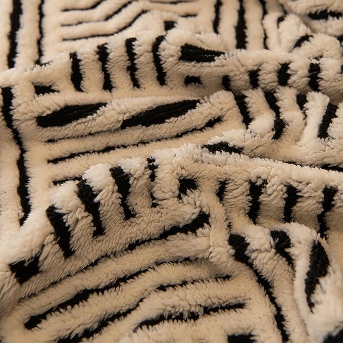 ROOMLIFE Striped Boho Black Couch Cover for 2-3 Cushion Sofa, Fuzzy Plush Warm Sofa Slipcovers Sectional Sofas Covers, Non Slip Washable Furniture Protector Soft with Tassel,Winter 71''X150”
