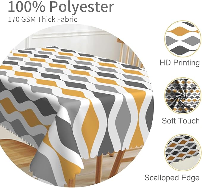 54x120inches Mid Century Tablecloth Orange Grey Geometric Stripes Rectangle Table Cloth Oil Proof and Wrinkle Resistant Table Cover for Dining Room Home Kitchen Cafe Indoor Outdoor Party Decor