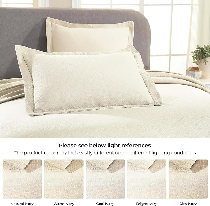 Superior 100% Cotton Basket Weave Bedspread with Shams, All-Season Premium Cotton Matelasse Jacquard Bedding, Quilted-Look Geometric Basket, Twin, Ivory