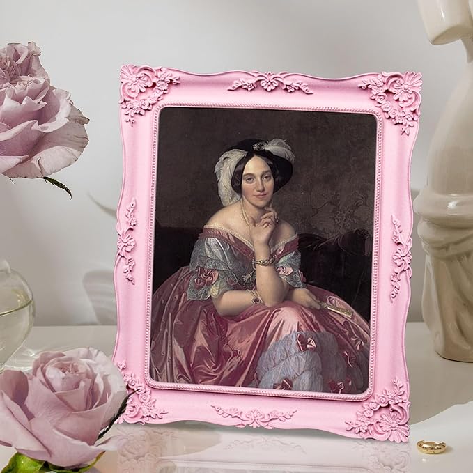 Pink Picture Frame 8x10 Victorian Picture Frame Vintage Antique Ornate Baroque for Wall or Tabletop Display, Gallery Wall Art Fits 8x10 or 5x7 Photo with Mat