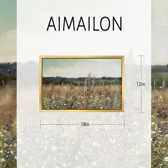 AIMAILON Vintage Gold Canvas Wall Art Framed Decor for Living Room - Home Decor Wall Prints Art Rustic Landscape Wall Art Wild Floral Botanical Pictures Wall Decor Artwork 12x18