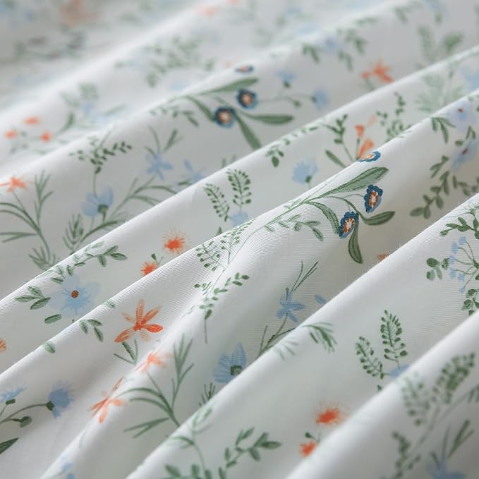 HoneiLife Botanical Duvet Cover King - 100% Cotton Comforter Cover Sets, Floral Duvet Cover Sets, Wildflower Bedlinen Set for King Beds