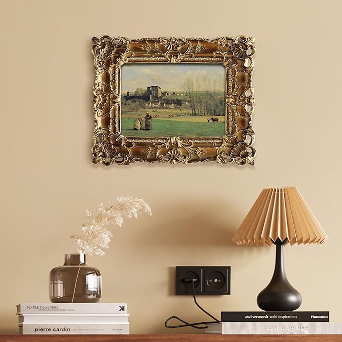FOLKOR Vintage Canvas Art Prints for Living Room, French Countryside Picture Print for Bedroom Decoration, Antique Gold Paintings Posters for Home Office Birthday Christmas Gift, 4x6