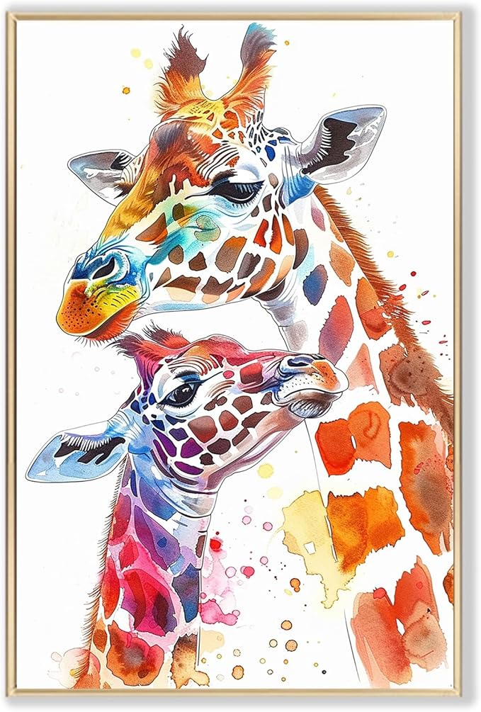 Eeuqiauot Giraffe Watercolor Wall Art Colorful Giraffe Paintings Nursery Animal Wall Art Baby Animal Poster Abstract Colorful Animals Pictures for Kids Room Decor 16x24in Unframed