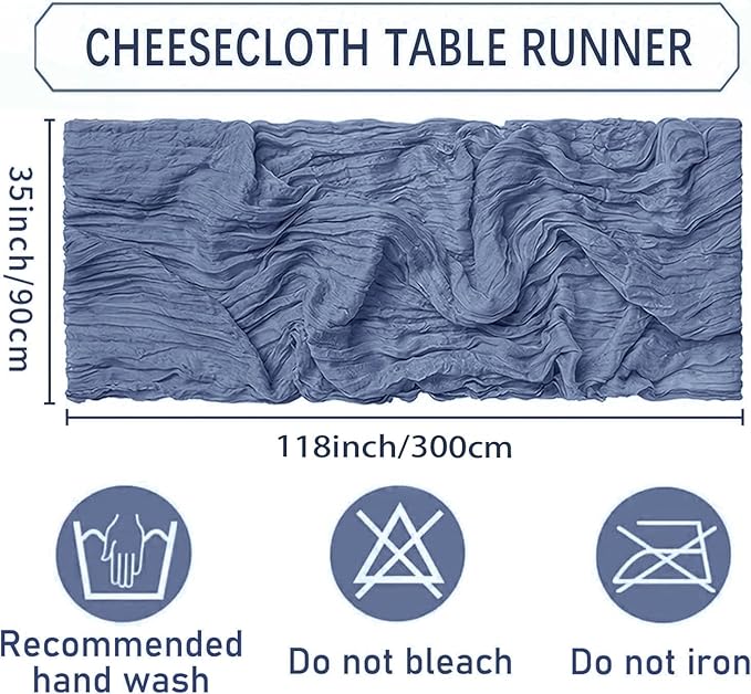 12 Pack Gray Blue Cheesecloth Table Runner 35 x 118 Inch Gauze Fabric Boho Table Runners for Wedding Arch, Rustic Bridal Shower, Baby Shower, Party Decorations, Farmhouse Home Decor