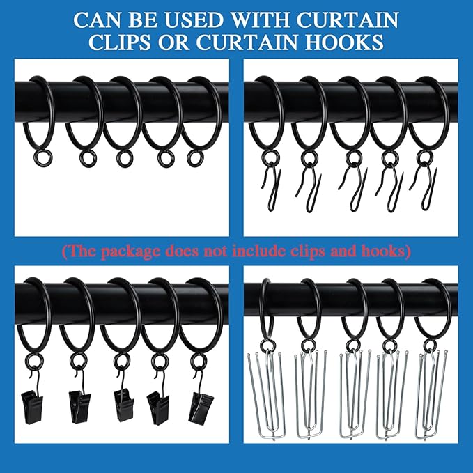 Curtain Rings with Eyelets Metal Eyelet Drapery Rings Inner Diameter 2Inch Curtain Rings for Hanging Pinch Pleat Curtain Pin Drape Hooks Black Zocang