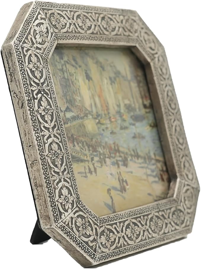 Silver 4x4 Small Vintage Picture Frame - -Mini Gothic Square Frame with Metallic Finish, Victorian Tabletop & Wall Decor with Glass Front for Gallery,Photo Display,Gift Ideas