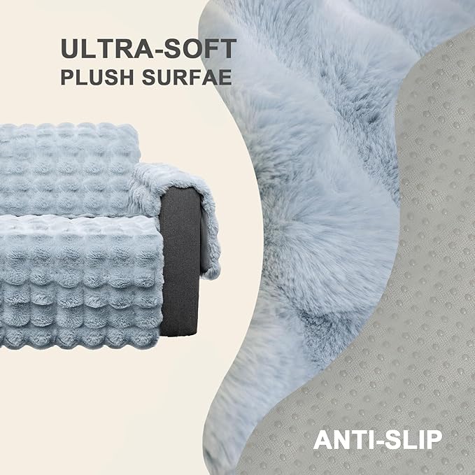 Plush and Fuzzy Shaggy Couch Cover, Dog Pad Faux Fur Sofa Cover, Water Resistant Slipcover, Non-Slip Furniture Protector for Kids,Dogs,Cats.(Light Gray-Bubble, Large Recliner)