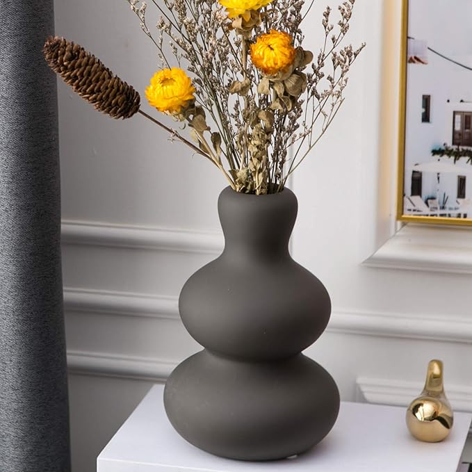Ceramic Vase for Decor, Black Modern Vases for Home Decor Living Room, Home, Office, Centerpiece,Table and Wedding
