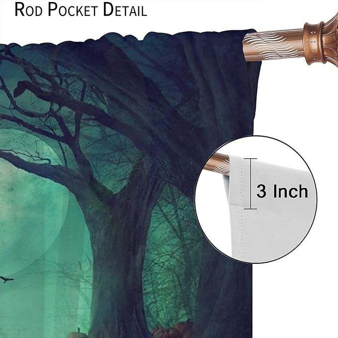 Gothic Mushroom Blackout Window Curtains, Misty Dark Black Forest Moon Halloween Window Drapes, for Living Room Bedroom 36(W)*63(L) 2 Panels