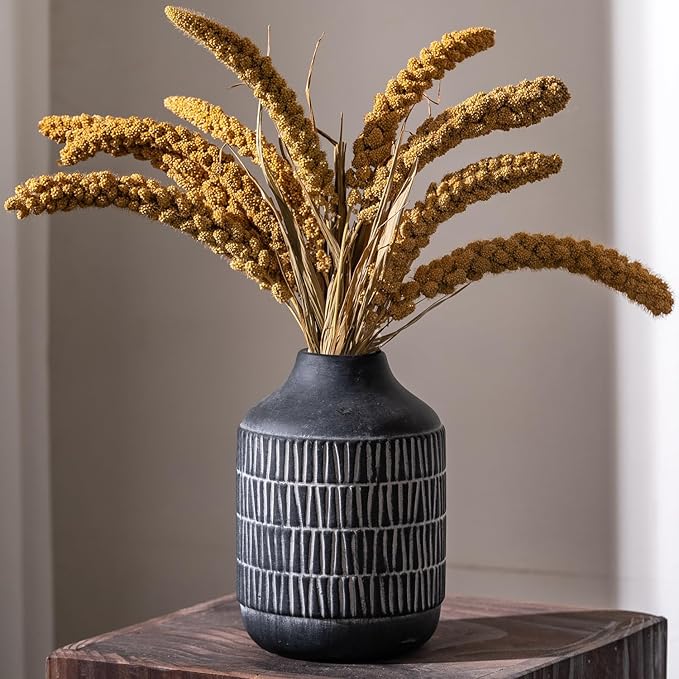 Ceramic Rustic Farmhouse Vase, Boho Pottery Flower vase for Home Decor, Living Room,Entryway, Shelf Decor, Mantel, 7.6 Inch