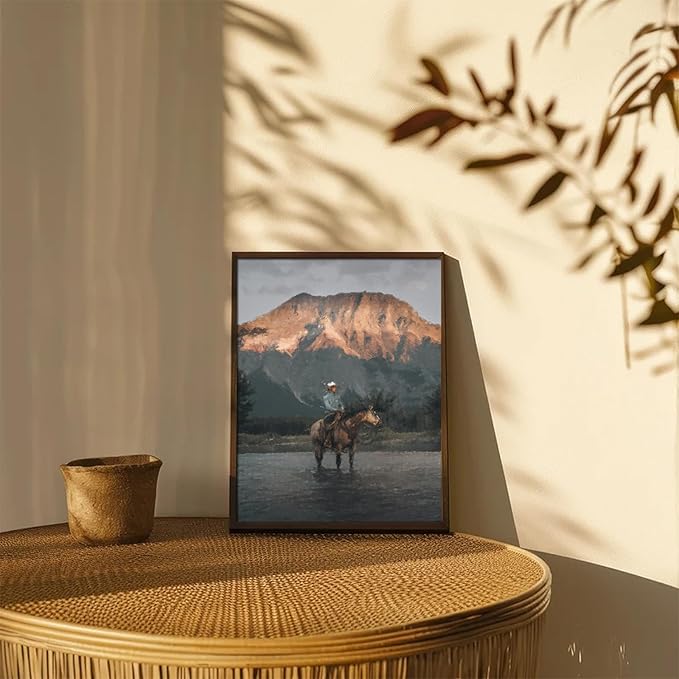 XOCUUI Cowboy Canvas Wall Art Vintage Print Oil Paintings 8x10 Inch, Western Cowboy Mid Century American West Country for Home Office Living Room Bathroom Bedroom Wall Decor Unframed