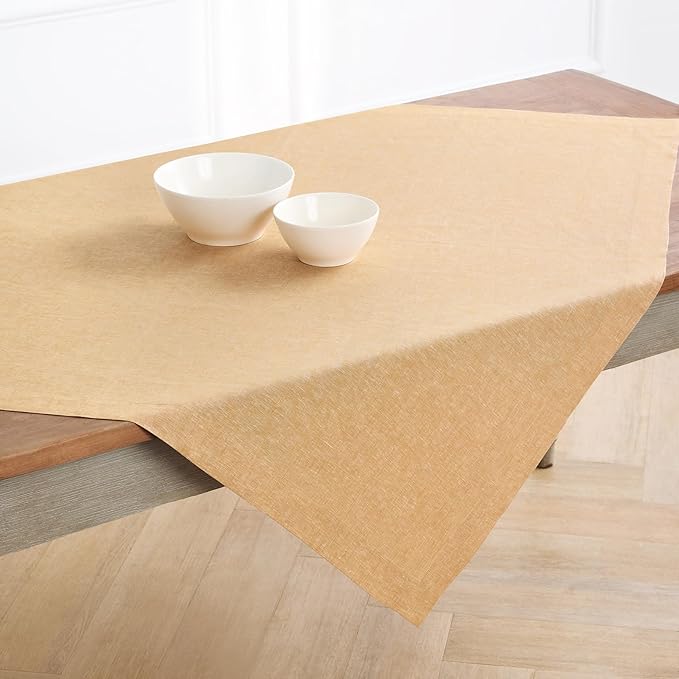 Solino Home Linen Cloth Tablecloth 52 x 52 Inch - 100% Pure Linen Golden Nugget Square Tablecloth - Athena, Machine Washable Table Throw for Fall, Autumn, Thanksgiving