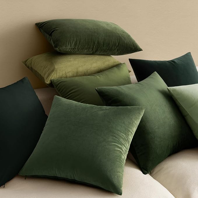 MIULEE 24x24 Inch Euro Sham Velvet Pillow Covers, Set of 2 Large Square Decorative Pillows -Moss Green Super Soft for King Bed, Sofa, Couch, Accent Chairs with Hidden Zipper