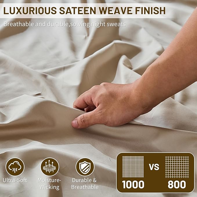 MEISHANG Extra Deep Pocket Cotton Sheets California King - 100% Egyptian Cotton 1000 Thread Count - Fits 18"-24" in Deep Mattress,Oeko-Tex Certified, Soft & Breathable - 4 Piece (Cal King, Linen)