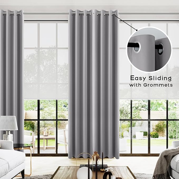KOUFALL Blackout Curtains 108 Inches Long for Living Room 2 Panel Set,Black Out Room Darkening Drapes 2 Panels Set,Light Grey