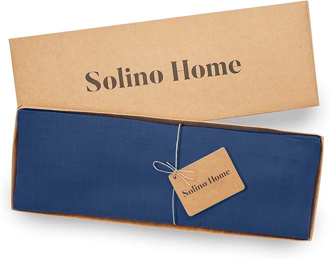 Solino Home Linen Placemats Set of 4 - Indigo Blue Placemats 14 x 19 Inch - 100% Pure Linen Table Place Mats for Christmas, Holiday, Winter, New Year - Fete