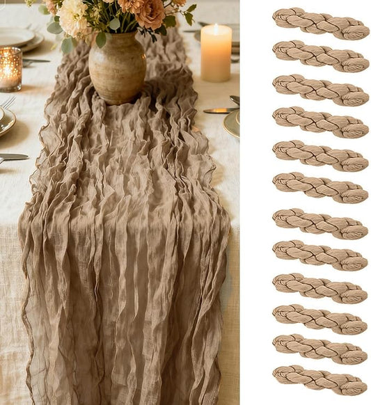 12 Pack Coffee Cheesecloth Table Runner 35 x 118 Inch Gauze Fabric Boho Table Runners for Wedding Arch, Rustic Bridal Shower, Baby Shower, Party Decorations, Farmhouse Home Decor