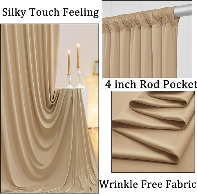30ft x 10ft Wrinkle Free Beige Backdrop Curtains for Parties, 6 Panels 5x10ft Thick Polyester Photo Backdrop Drapes for Wedding Birthday Party Photography Background Stand