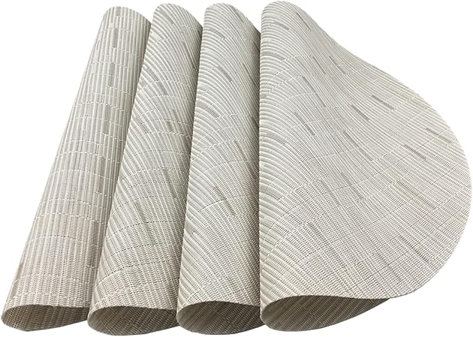 WAZAIGUR Round Placemats Set of 4 Woven Vinyl Easy to Clean Heat Resistant Kitchen Table Mats 15 Inch(Cream 4)
