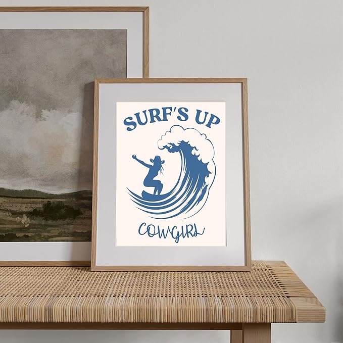 Blue Coastal Cowgirl Surfer Girl Canvas Posters Unframed, Beachy Preppy Aesthetic Room Decor Pictures, Beachy Preppy Aesthetic Room Decor Pictures For Teen Girl Dorm Apartment Decoration - 8" X 10"