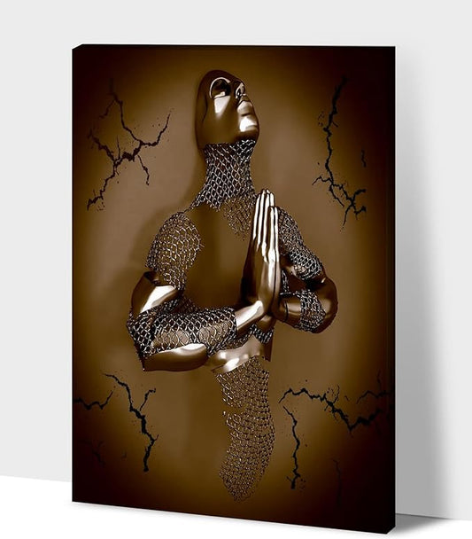 3D Wall Art Decor Artwork - 3D Metal Effect Wall Art Merged Hands for Modern Wall Art, Large Wall Art for Bedroom Dercorations Framed 24”x36”x1Pcs