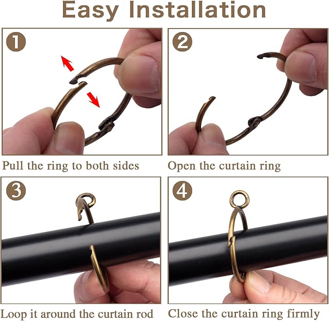 Openable Curtain Rings with Eyelet,24PCS Curtain Rings,Drapes Rings 1.5 in Interior Diameter,Hinge Snap-Joint Design, Fits Curtain Rods Up to 1.25 Inches Bronze TXZWJZ